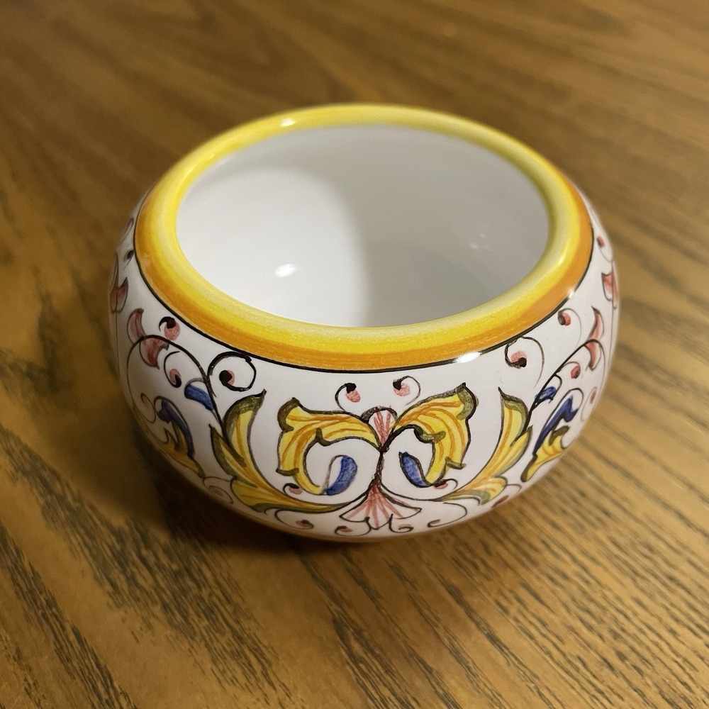 Abbiamo Tutto Hand Painted Majolica Style Bowl Mediterranean Floral Scroll